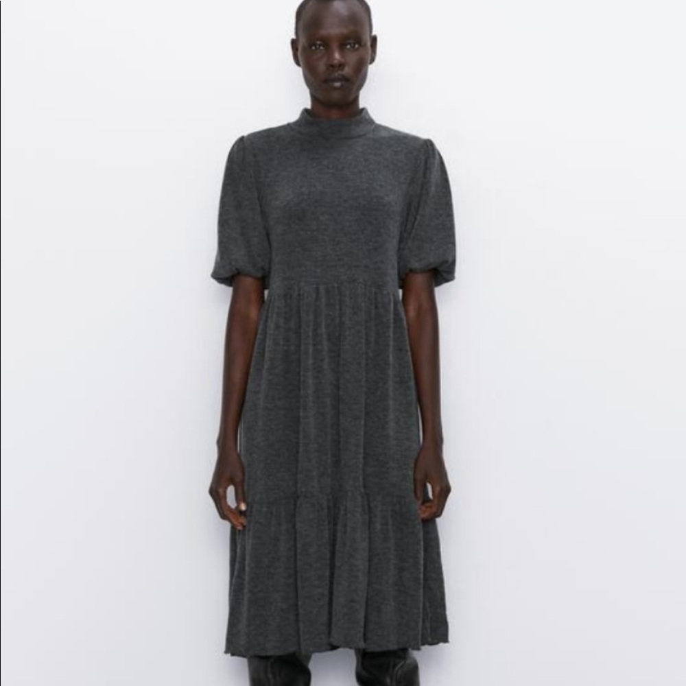 Zara Gray Tiered Dress Size XL NWT